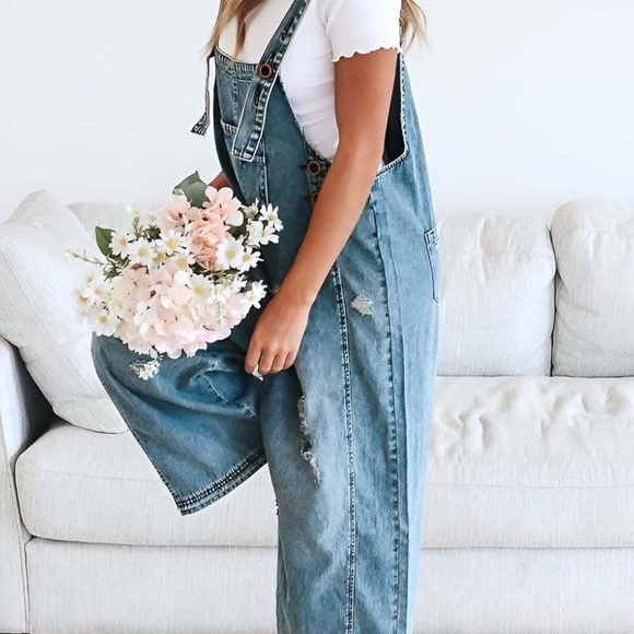 Women's Distressed Blue Denim Overalls -New/ Unworn S - XXL - Picture 3 of 3